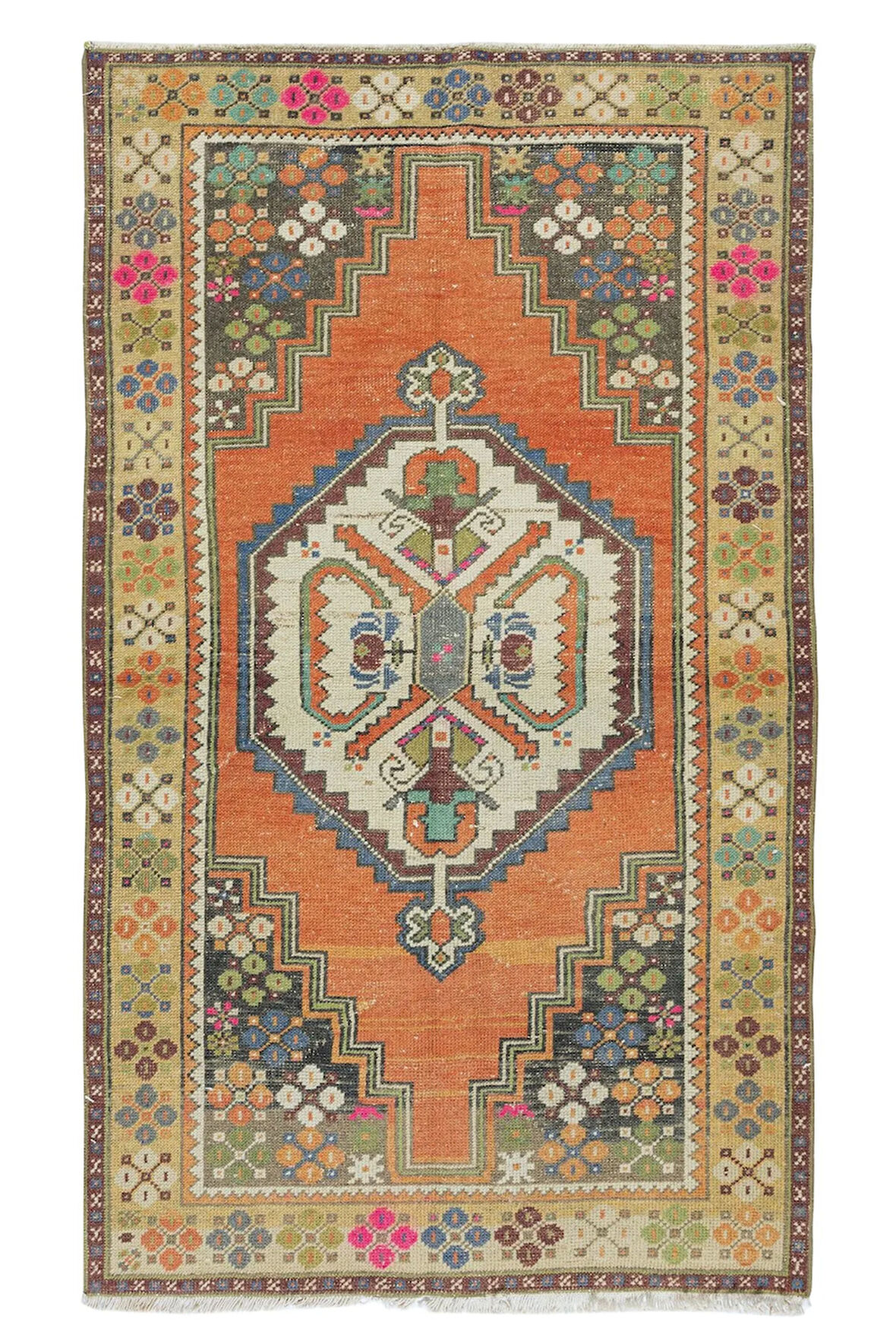 102x177 cm El Düğümlü Oryantal Halı, Yün Eski Halı