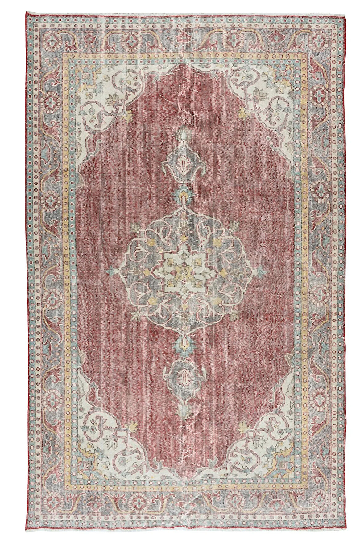 179x292 cm Madalyon Tasarımlı El Düğümlü Eski Türk Yünü Alan Halısı