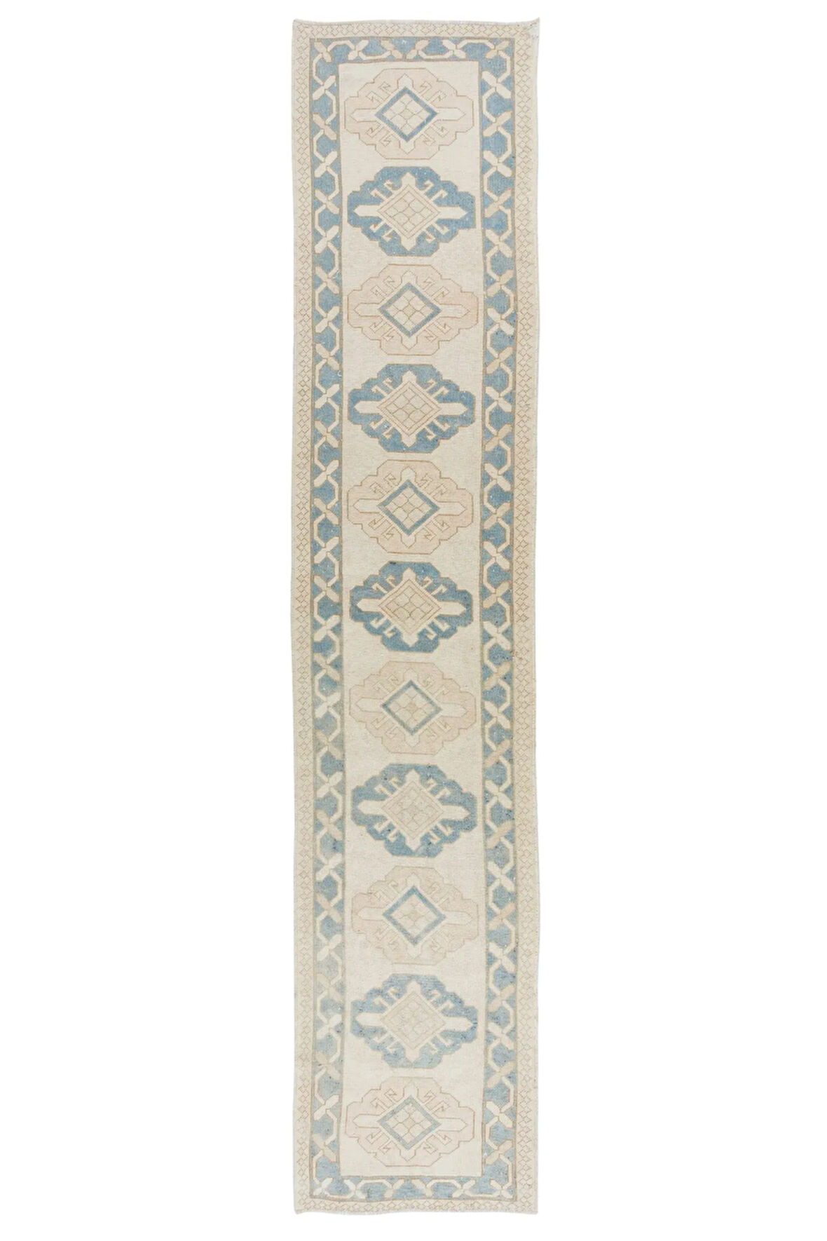 87x418 cm Koridor Dekoru için Eski El Düğümlü Anadolu Uşak Yolluk Halısı, El Yapımı Hol Halısı