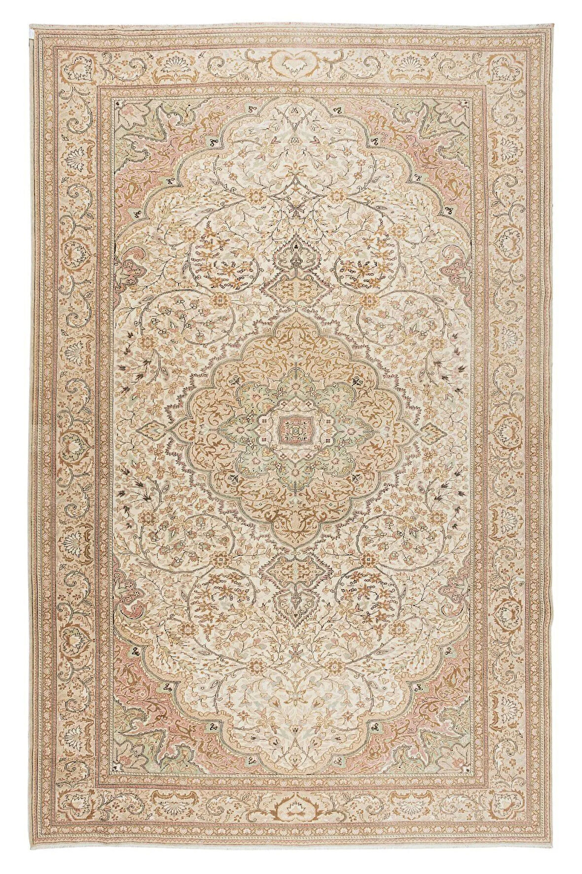 238x365 Cm Madalyon Tasarımlı Eski El Düğümlü Yün Alan Halısı, Modern Dekoratif Halı