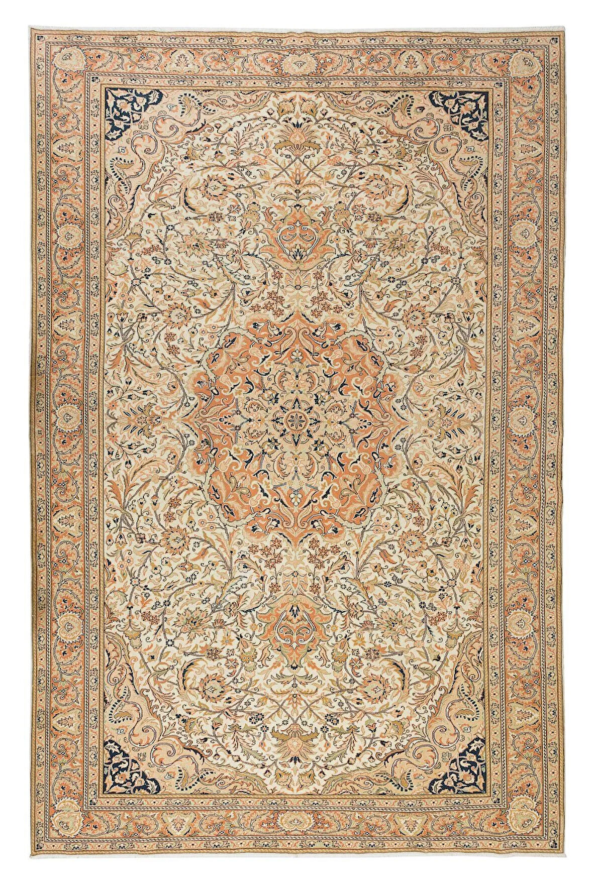 250x368 cm Madalyon Tasarımlı Eşsiz El Yapımı Türk Halısı, Ev ve Ofis Dekoru için Eski Halı