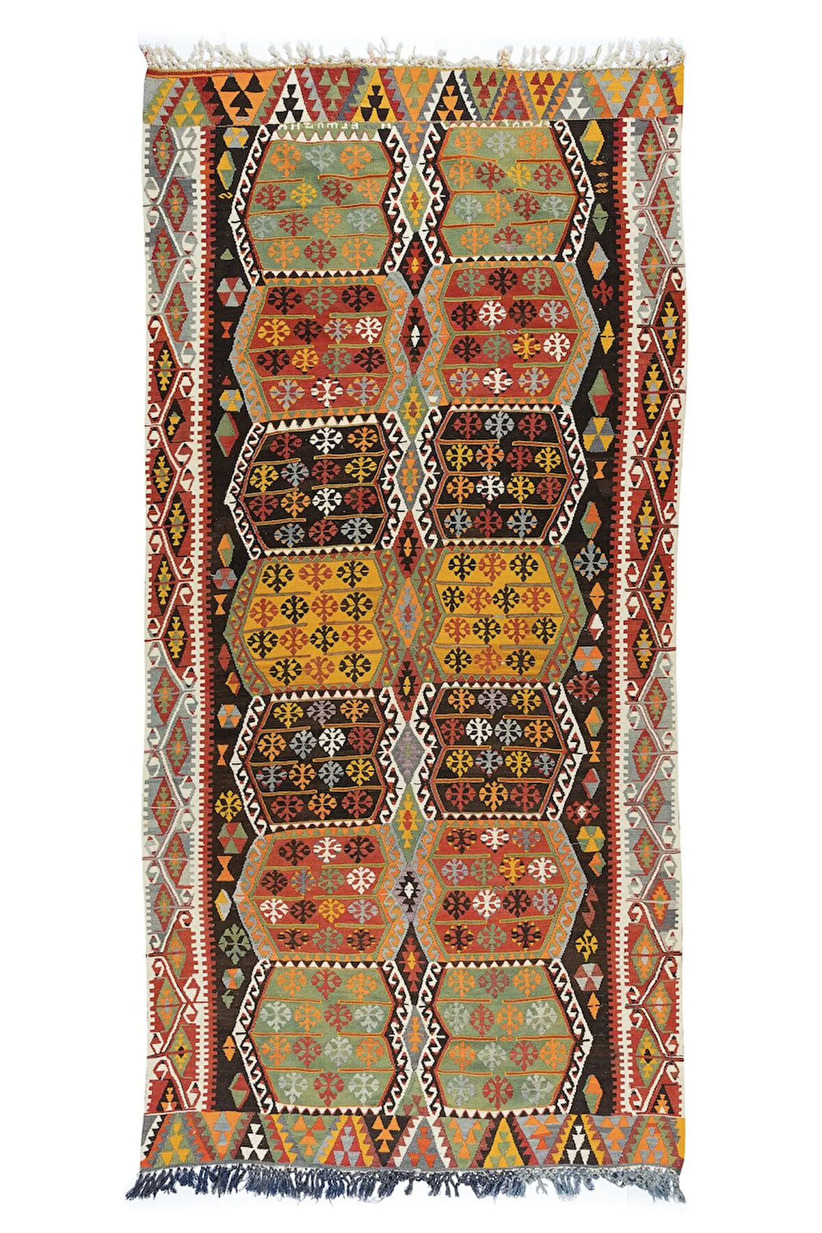 181x353 cm Eski El Yapımı Kilim Yolluk, Düz Dokuma %100 Yün Koridor Kilimi. Antre Hol Kilim
