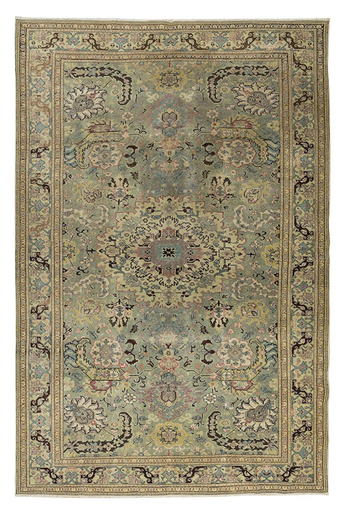 196x290 Cm Yeşil Tonlarında Çağdaş Ev Dekoru Için El Yapımı Anadolu Kayseri Halısı