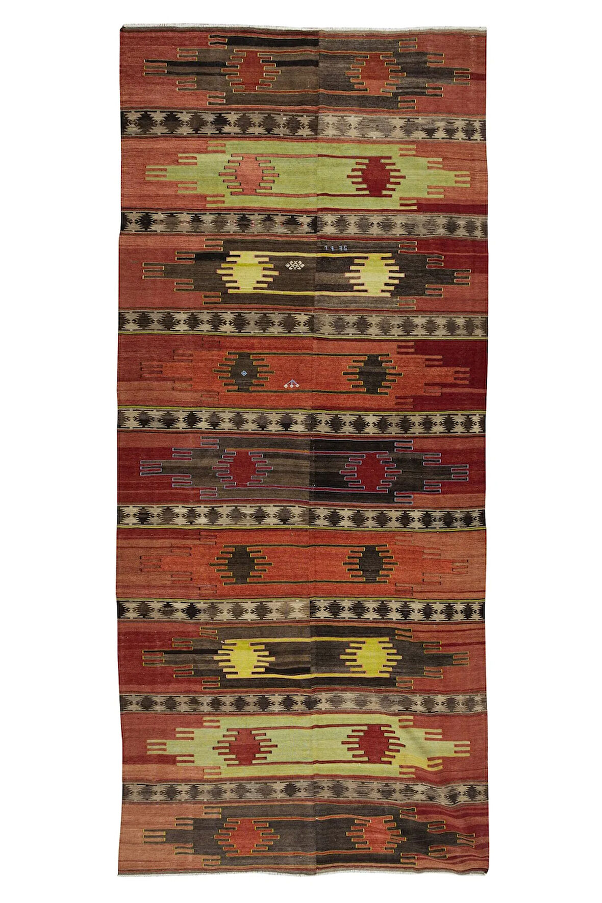 194x426 cm Eski El Dokuma Ethnik Yolluk Kilim. Rustik Düz Dokuma Koridor Kilimi. %100 Yün