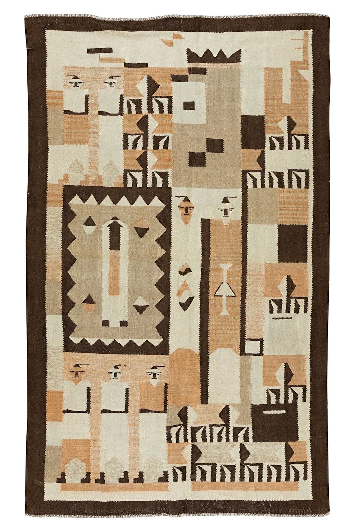 122x198 cm Eski El Dokuması Kilim, Türünün Tek Örneği Geometrik Desenli 1970'lerden Kilim