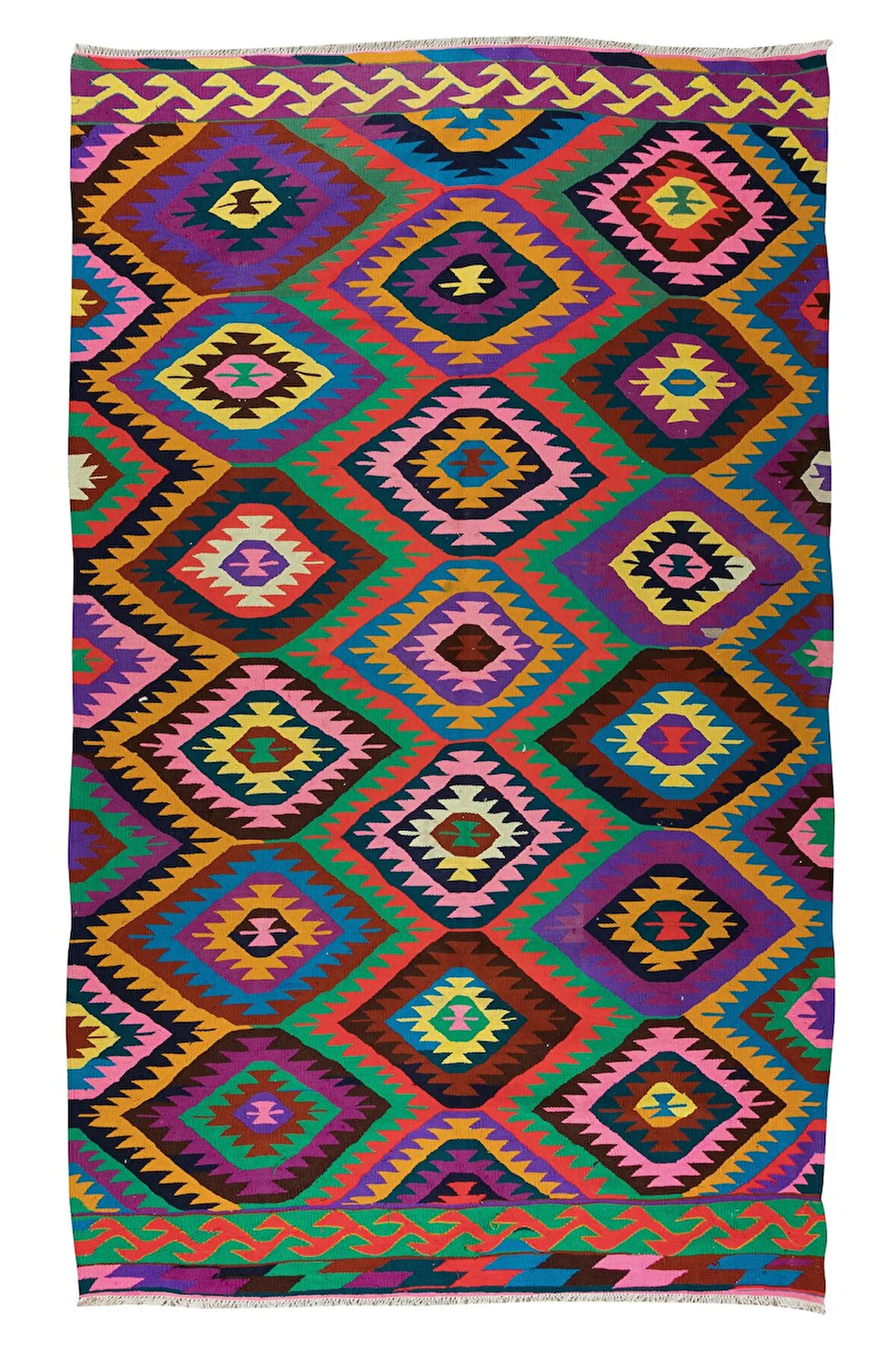 162x268 cm Göz Alıcı Renklerde El Yapımı Kilim, Eşsiz Düz Dokuma Kilim. %100 Yün