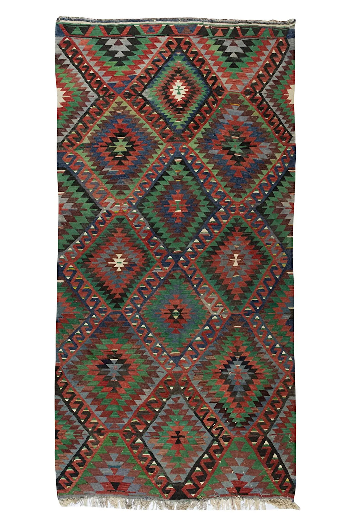 172x327 cm Çok Renkli El Yapımı Kilim, Eşsiz Düz Dokuma Halı, %100 Yün