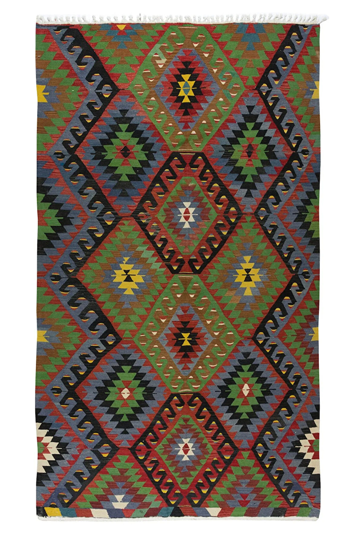 168x283 cm Çok Renkli El Yapımı Kilim, Eşsiz Düz Dokuma Halı, %100 Yün