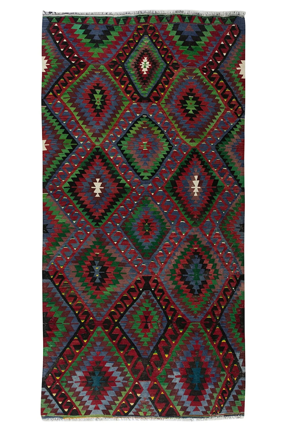 160x314 cm El Dokuması Yünden Yapılmış Dekoraif Kilim, Eski Geometrik Desenli Kilim