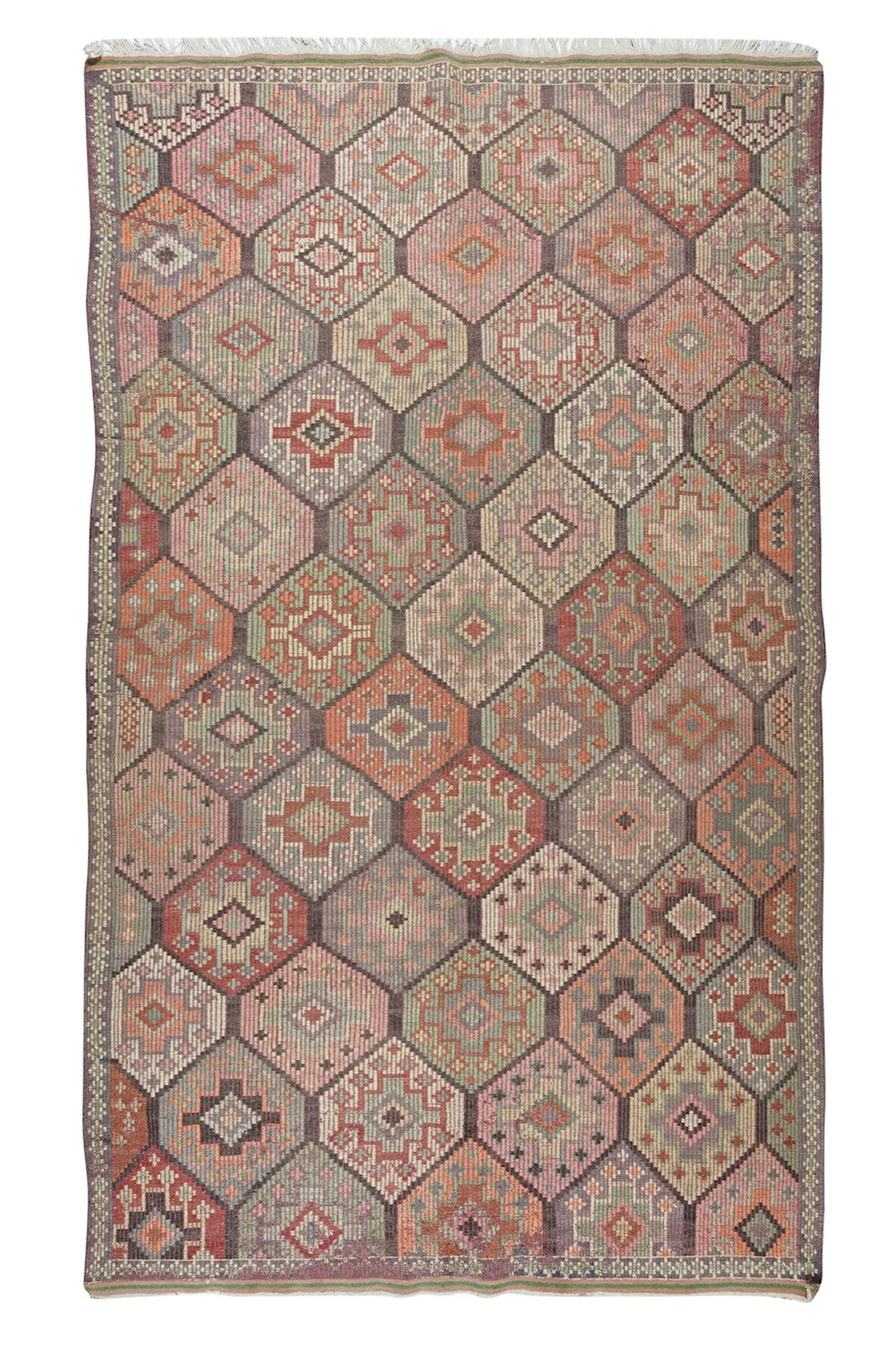 175x288 cm Türünün Tek Örneği Eski Dekoratif El Dokuması Cicim Kilim. %100 Yün