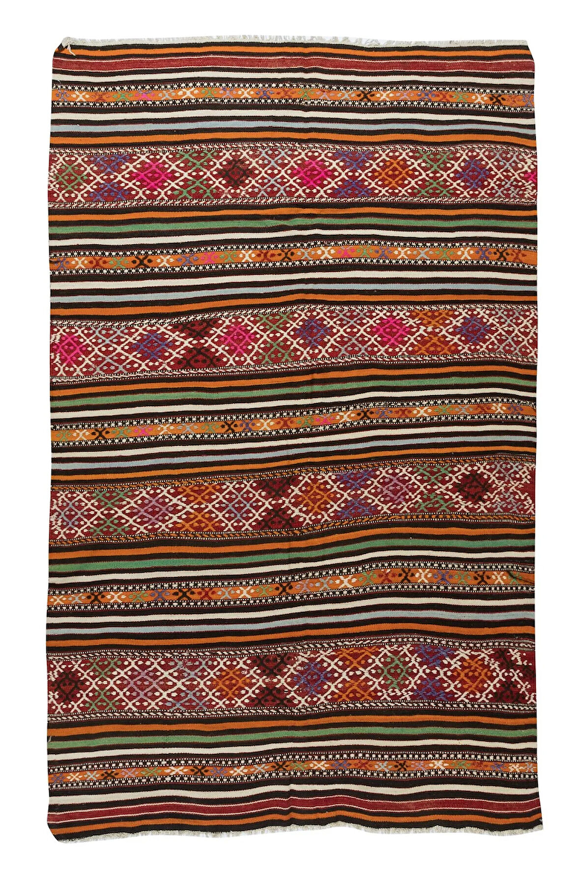 150x230 cm Çok Renkli El Dokuması Yün Kilim. 1970'lerden kilim