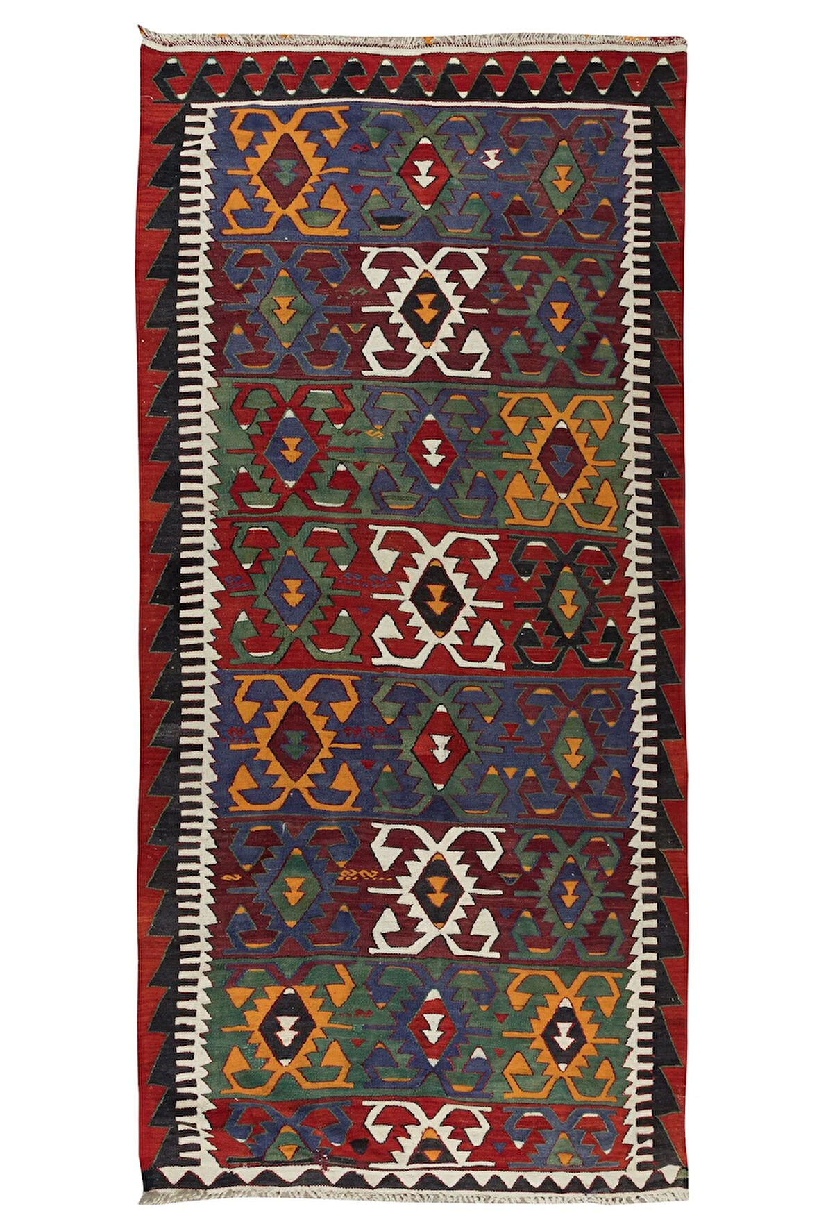 162x328 cm Çok Renkli El Dokuma Eski Kilim, %100 Yün Düz Dokuma Kilim Halı