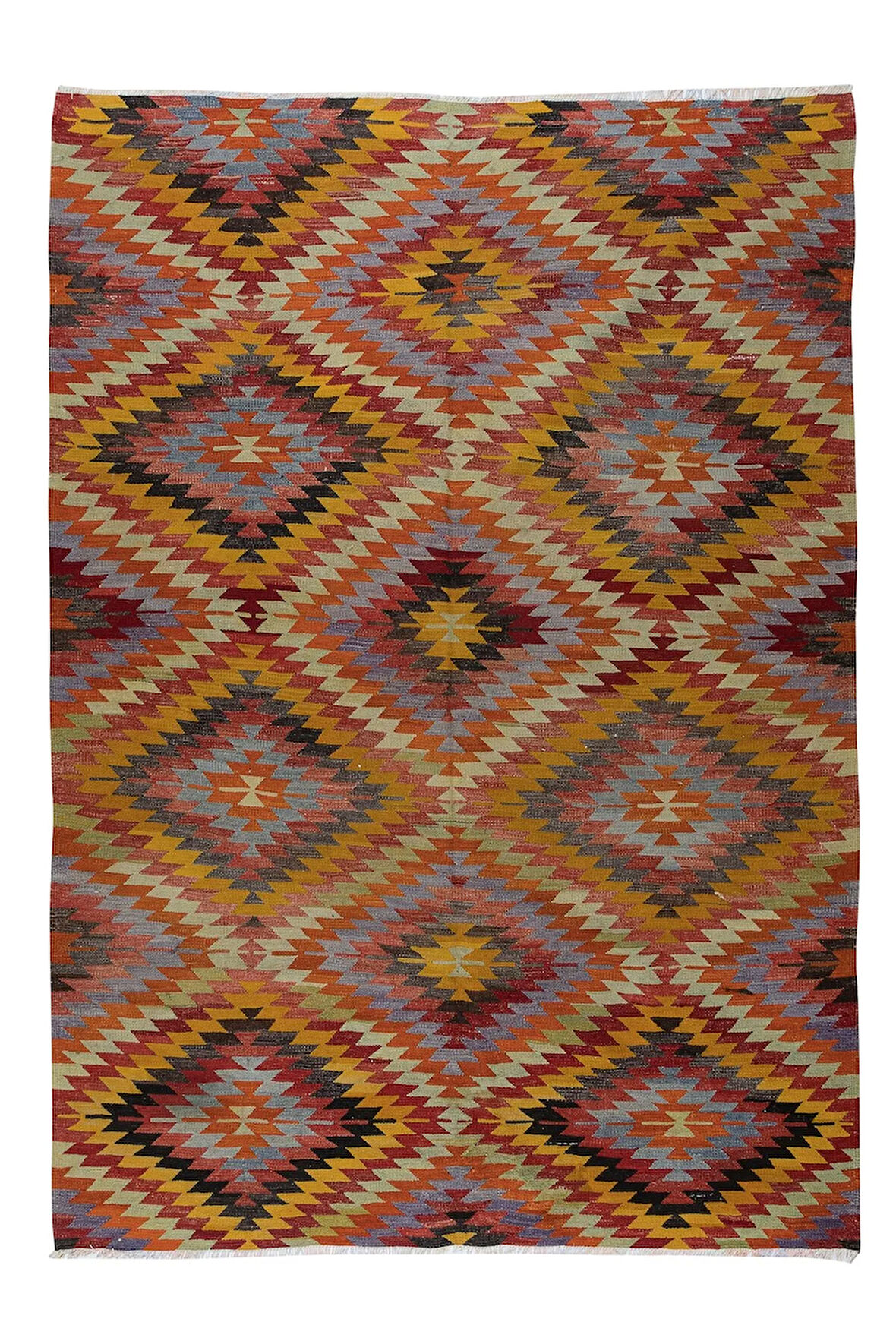 184x258 cm Oda Boyutunda Kilim Halı, Eski El Dokuması Geometrik Desenli Kilim