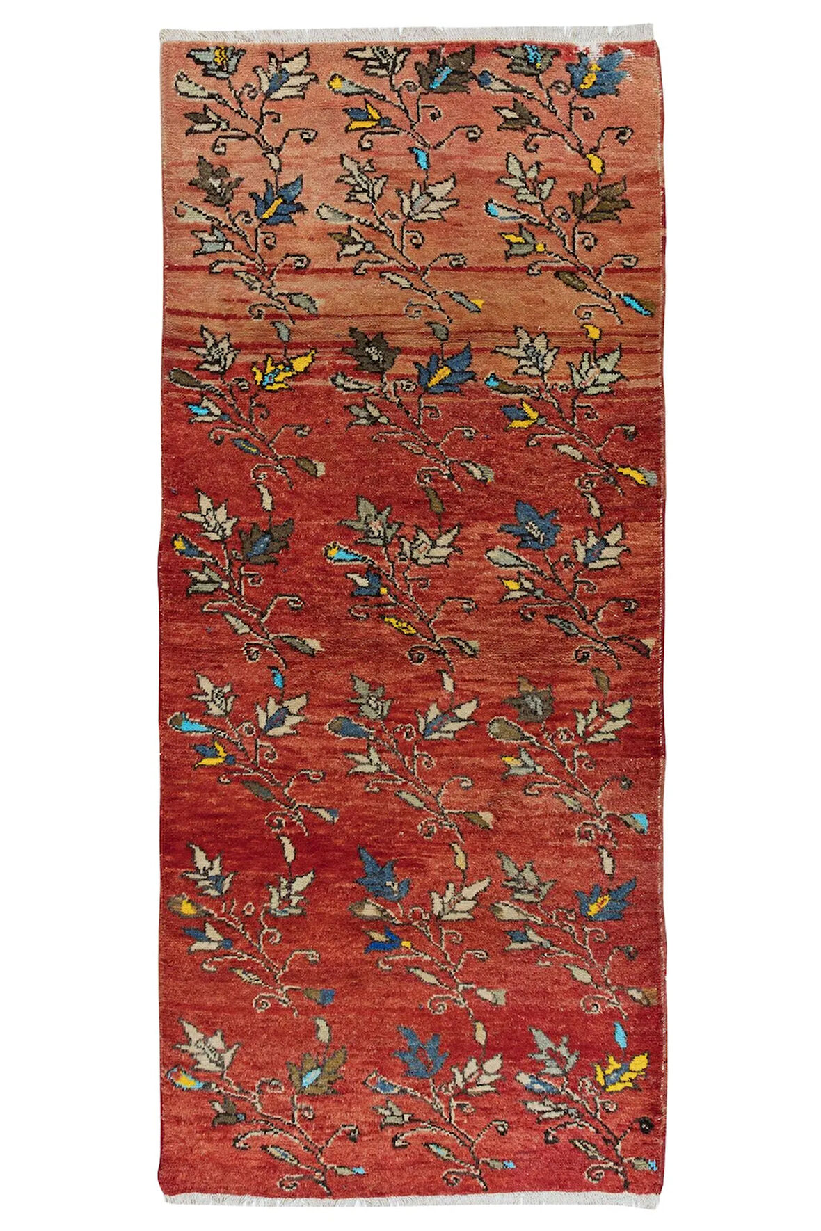 98x215 cm Koridor Dekoru için Renkli Çiçekli Eski El Yapımı Yolluk Halı, Antre Hol Halı