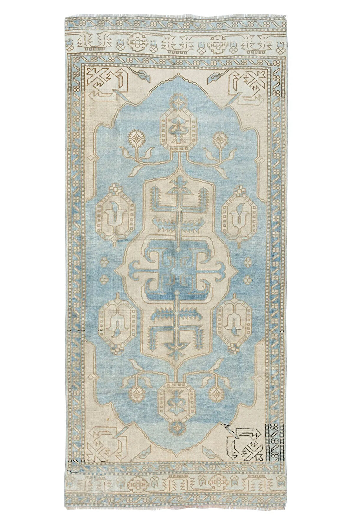 115x248 cm Türkiye'den Eski El Düğümlü Yün Halı, 1960 civarında yapıldı