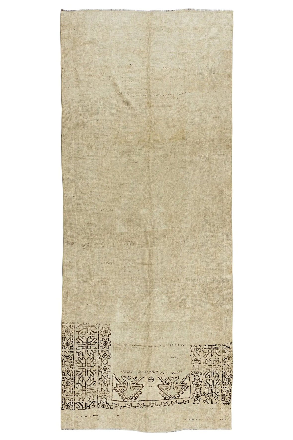 143x350 cm Koridor Dekoru için Eski Güneşte Soldurulmuş El Düğümlü Türk Uşak Yolluk Halı