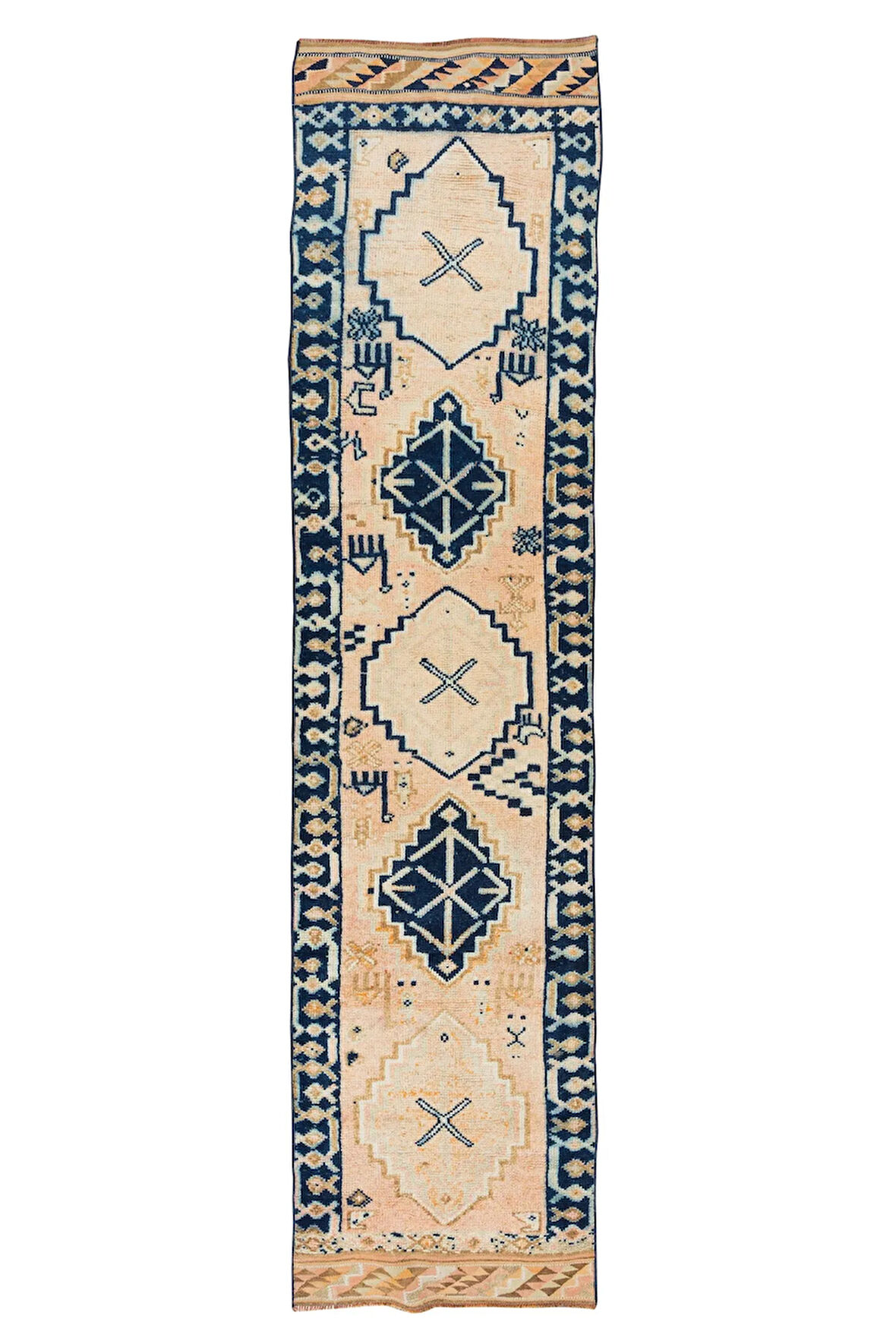 89x372 cm Koridor Dekoru için Eşsiz Eski El Dokuma Anadolu Uşak Yolluk Halısı