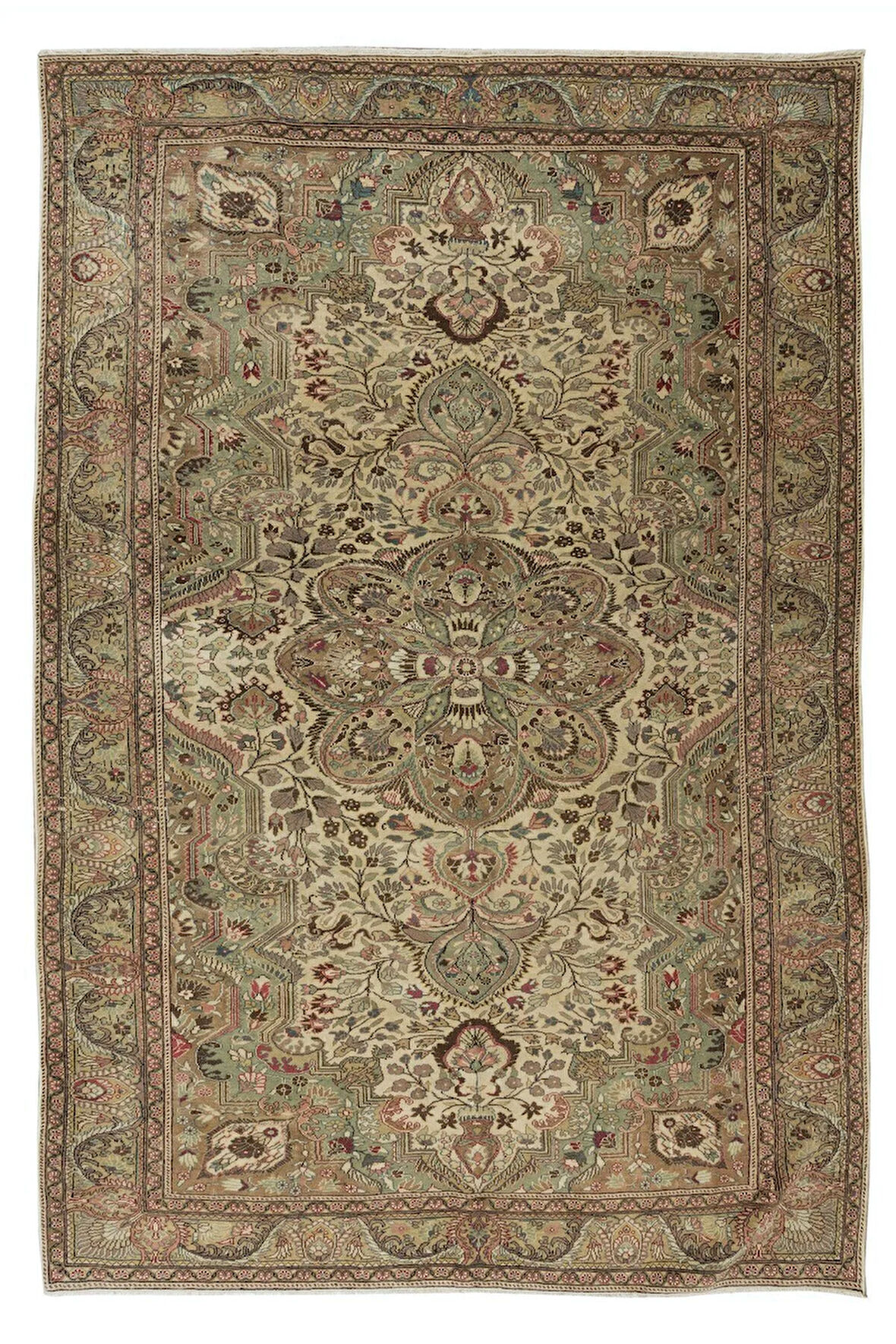 200x298 cm El Düğümlü Eski Orta Anadolu Halısı, Madalyon Desenli, Yünlü Halı