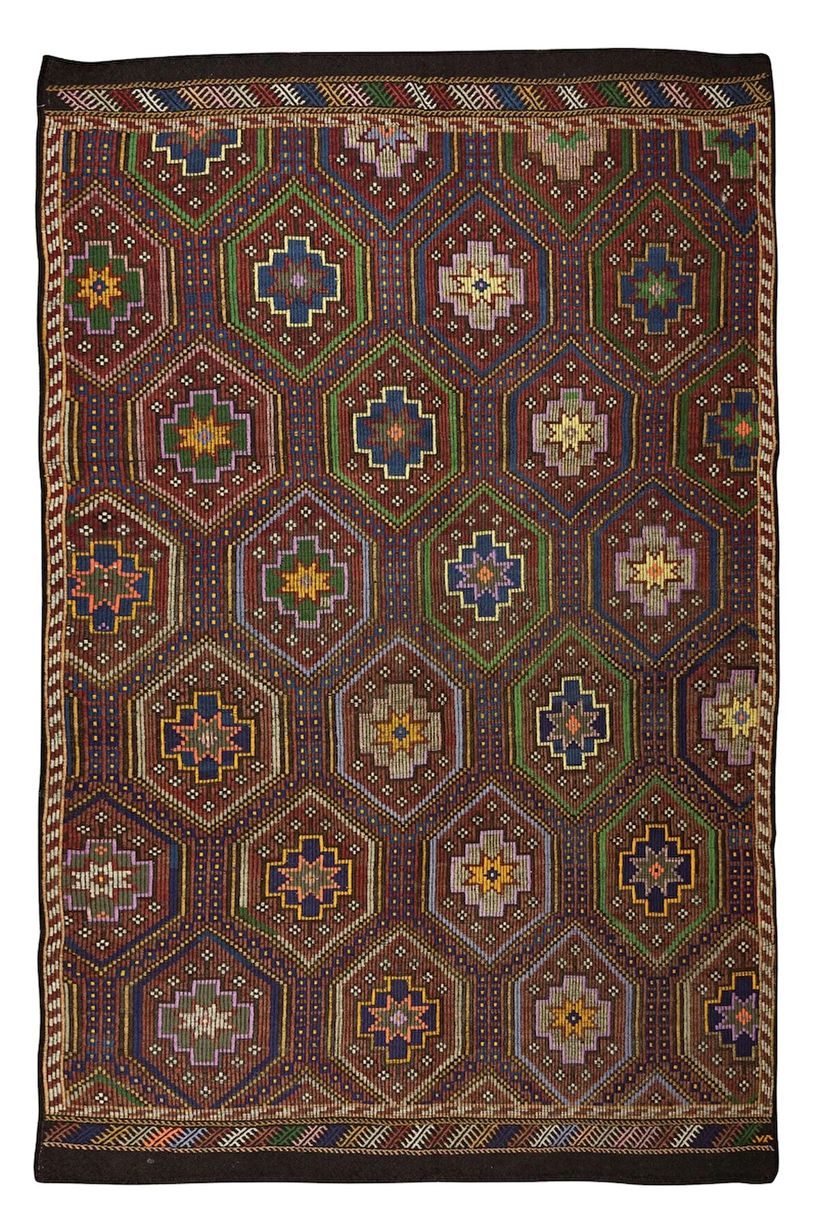 195x296 cm Eski Dekoratif El Dokuması Cicim Kilim. %100 Yün