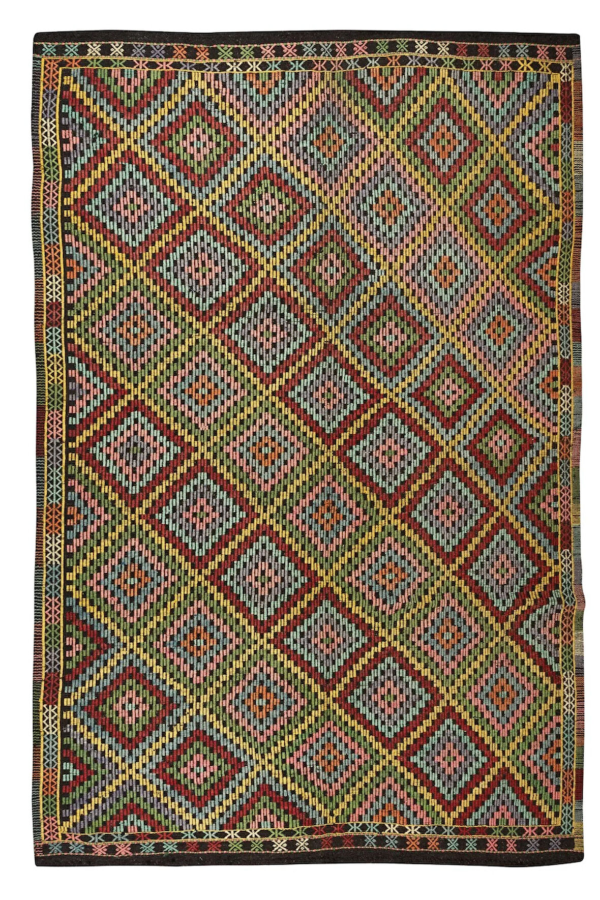 208x305 cm Otantik Eski Dekoratif El Dokuması Cicim Kilim. %100 Yün