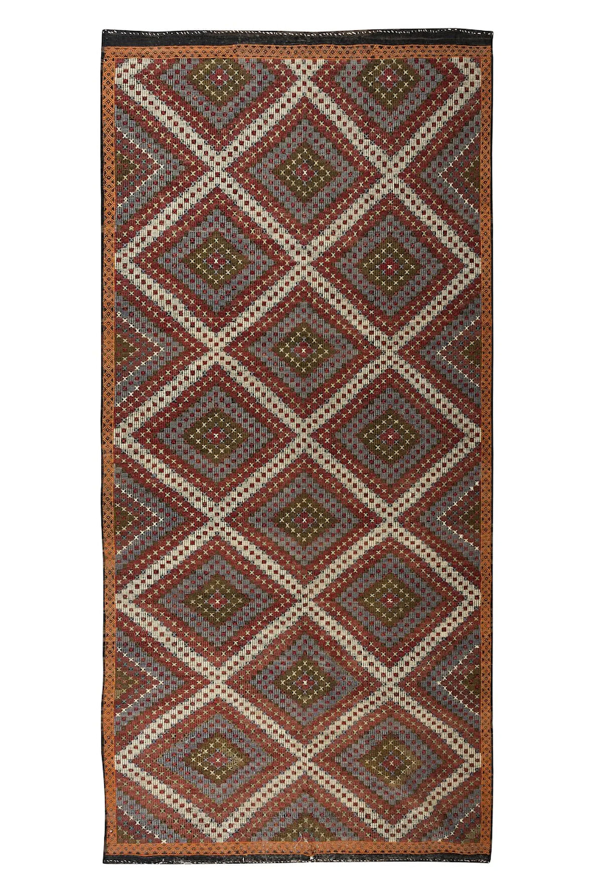 183x372 cm Eski Dekoratif El Dokuması Cicim Kilim. %100 Yün