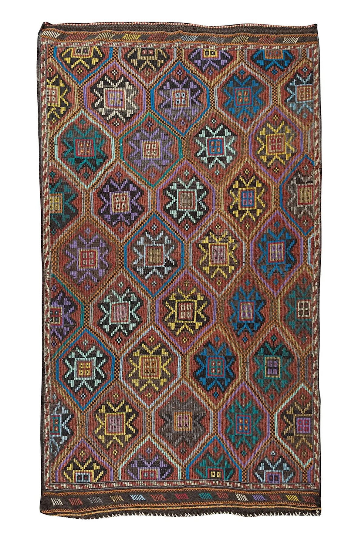183x305 cm Eski Dekoratif El Dokuması Cicim Kilim. %100 Yün