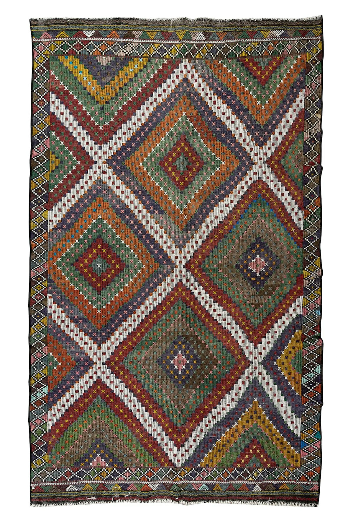 200x325 cm Otantik Eski Dekoratif El Dokuması Cicim Kilim. %100 Yün