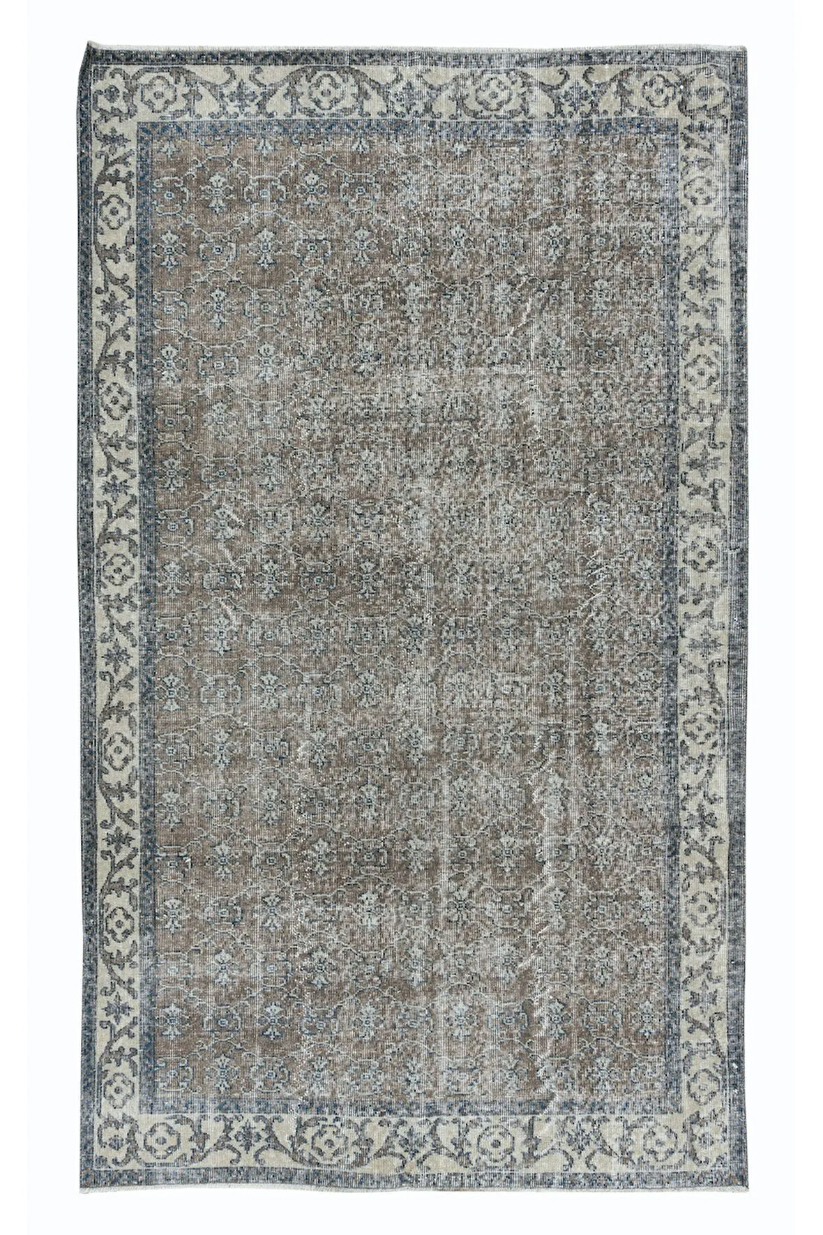 152x253 cm Eski El Yapımı Türk İşi Halı, El Dokuma Kahverengi Halı