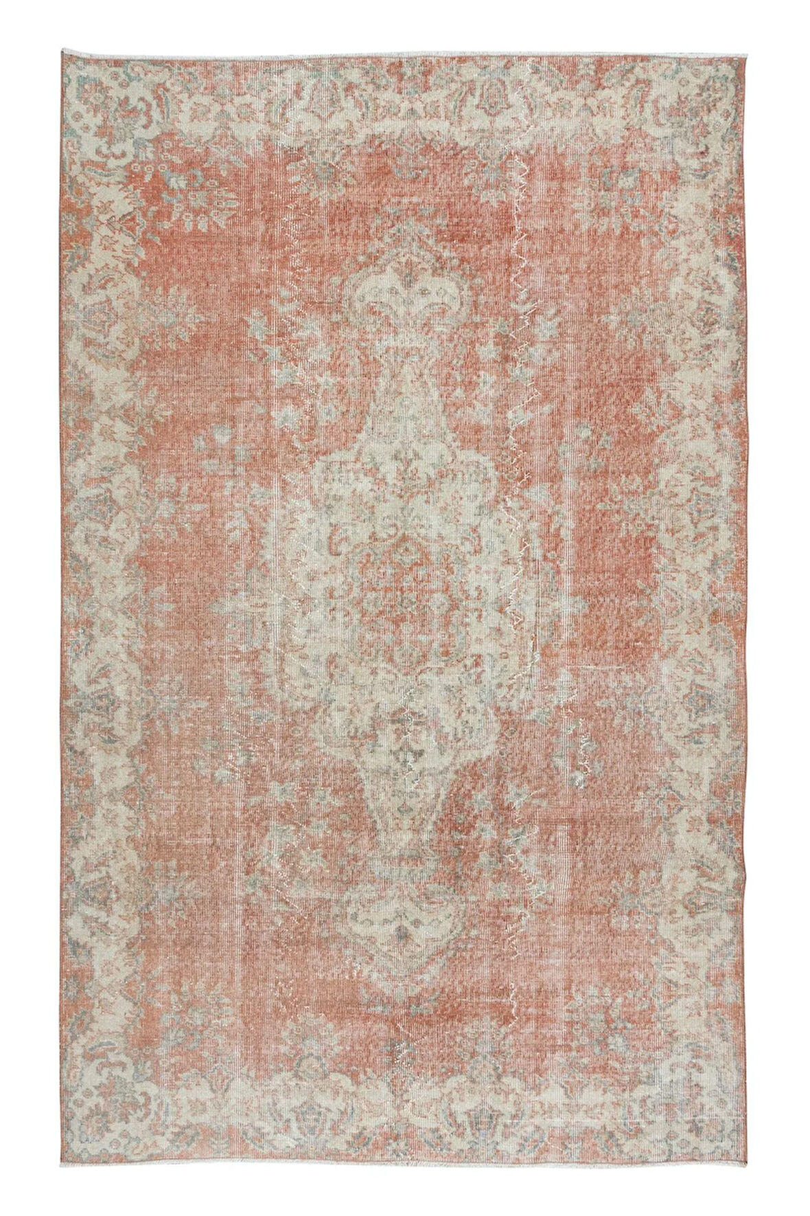 170x267 cm Bej ve Kırmızı Madalyon Desenli Geleneksel El Düğümlü Türk işi Halı