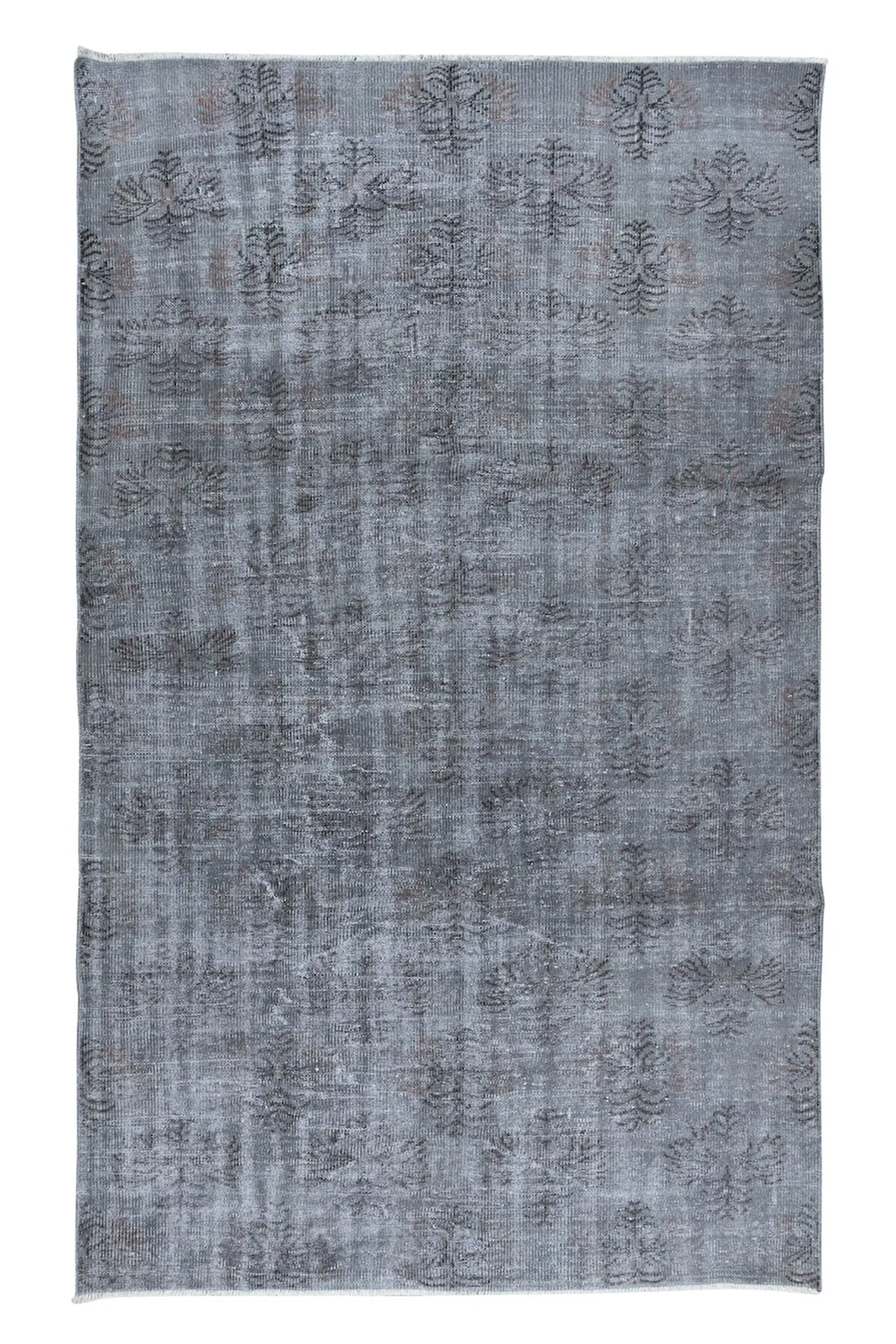 170x275 cm Yeniden Boyanmış Gri El Dokuma Halı, El Yapımı Eski Halı