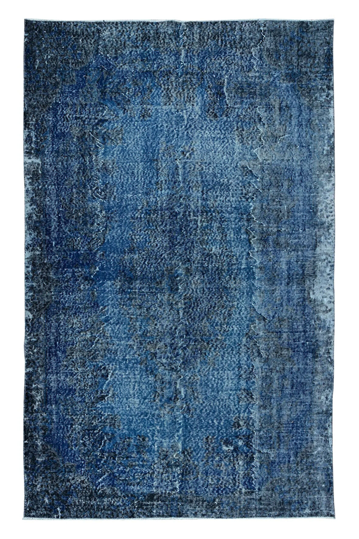 173x270 cm Eski El Yapımı Türk İşi Halı, El Dokuma Mavi Halı