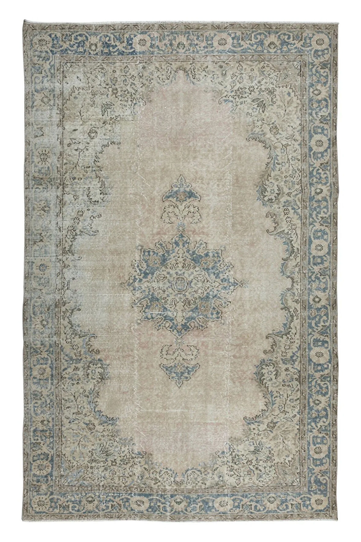 194x305 cm Türünün Tek örneği Anadolu Uşak Halısı, Eski El Yapımı Güneş Soluk Halı