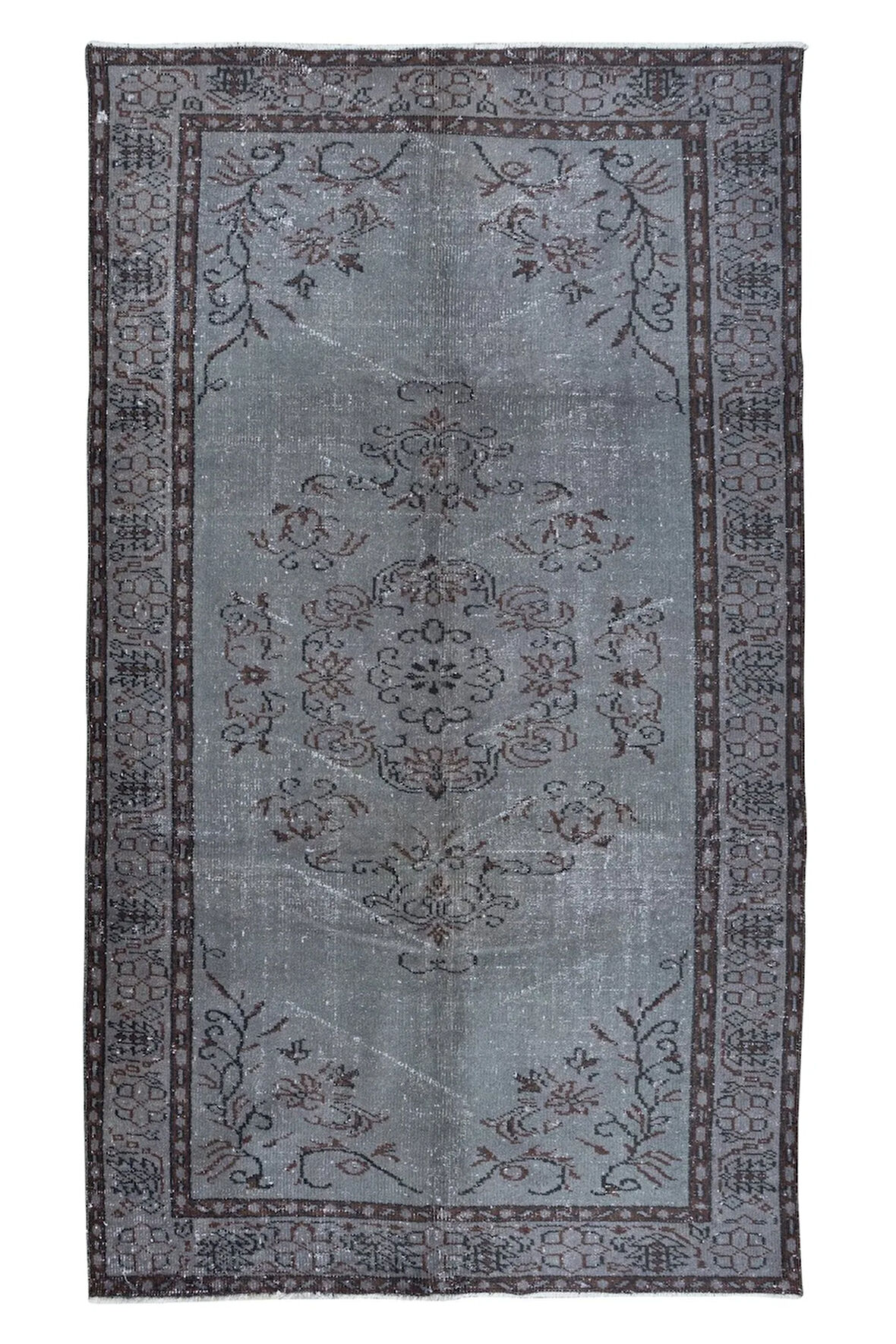 168x285 cm Gri Salon Halısı, El Dokuması Yünlü Türk Halısı, Pamuklu Alan Halısı