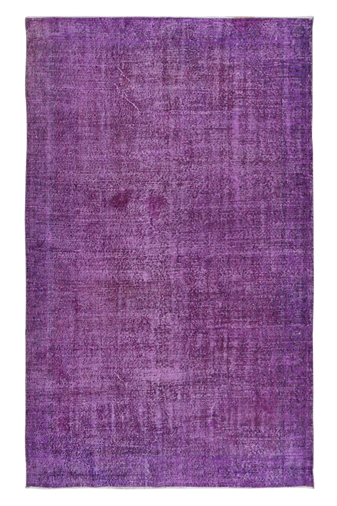 185x298 cm El Yapımı Mor Halı, El Dokuması Eski Halı, Yenilenmiş Türk Halısı