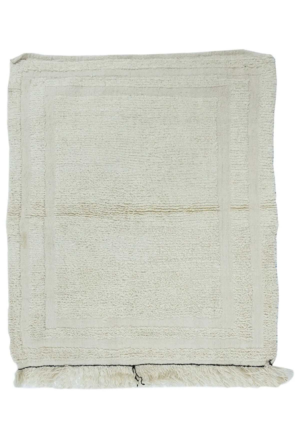 94x112 cm Doğal Boyasız Bej Yünden Minimalist Eski El Yapımı Anadolu Küçük Tülü Halı