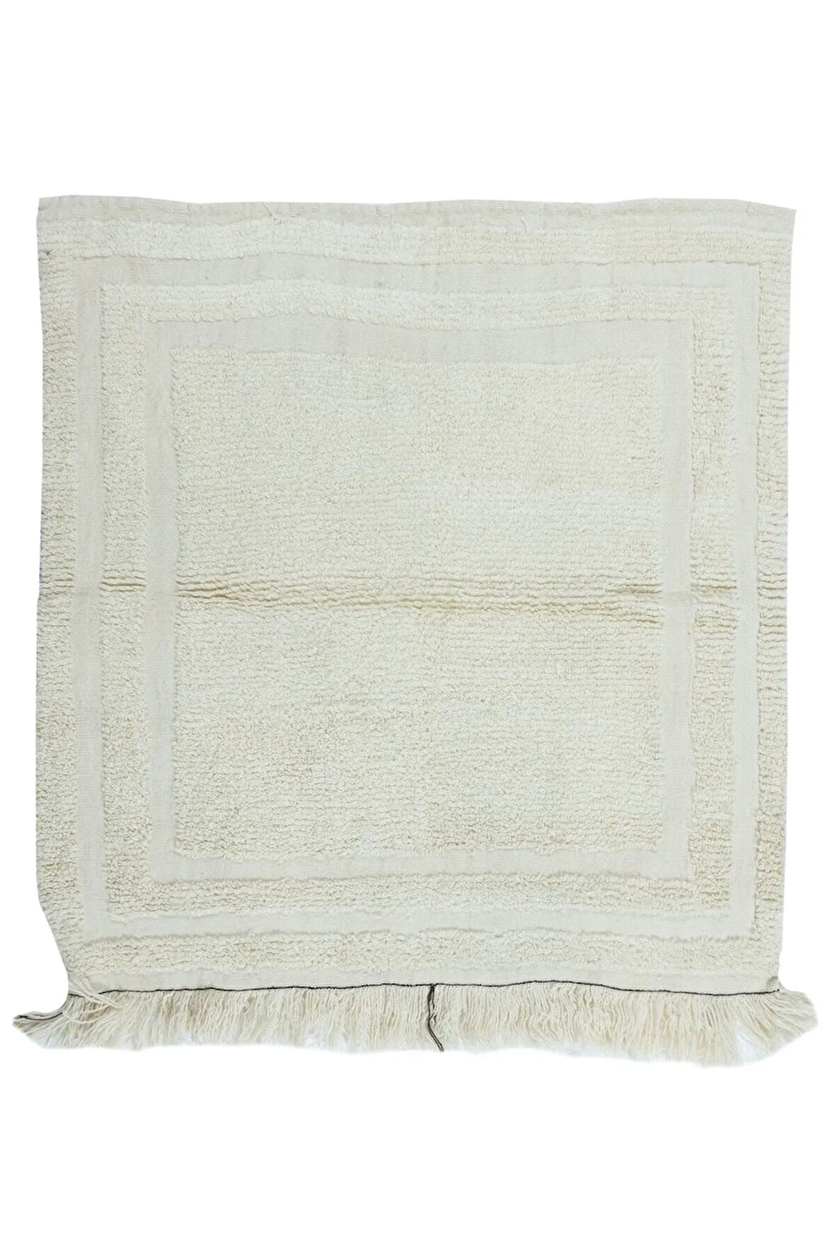 106x110 cm Eski Anadolu Tülü Halısı, %100 Doğal Yün, Minimalist Düz Bej Küçük Halı