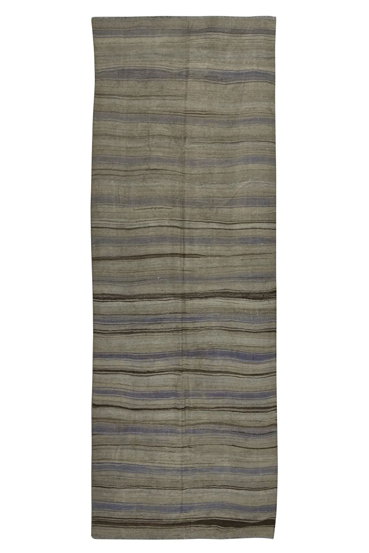132x370 cm Düz Dokuma Türk Yolluk Kilim, Eski Çizgili Yün Koridor Halısı