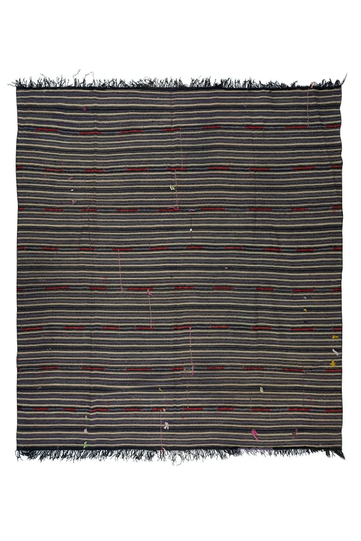 217x235 cm Benzersiz El Dokuma Çizgili Kilim, Eski Düz Dokuma Anadolu Halısı
