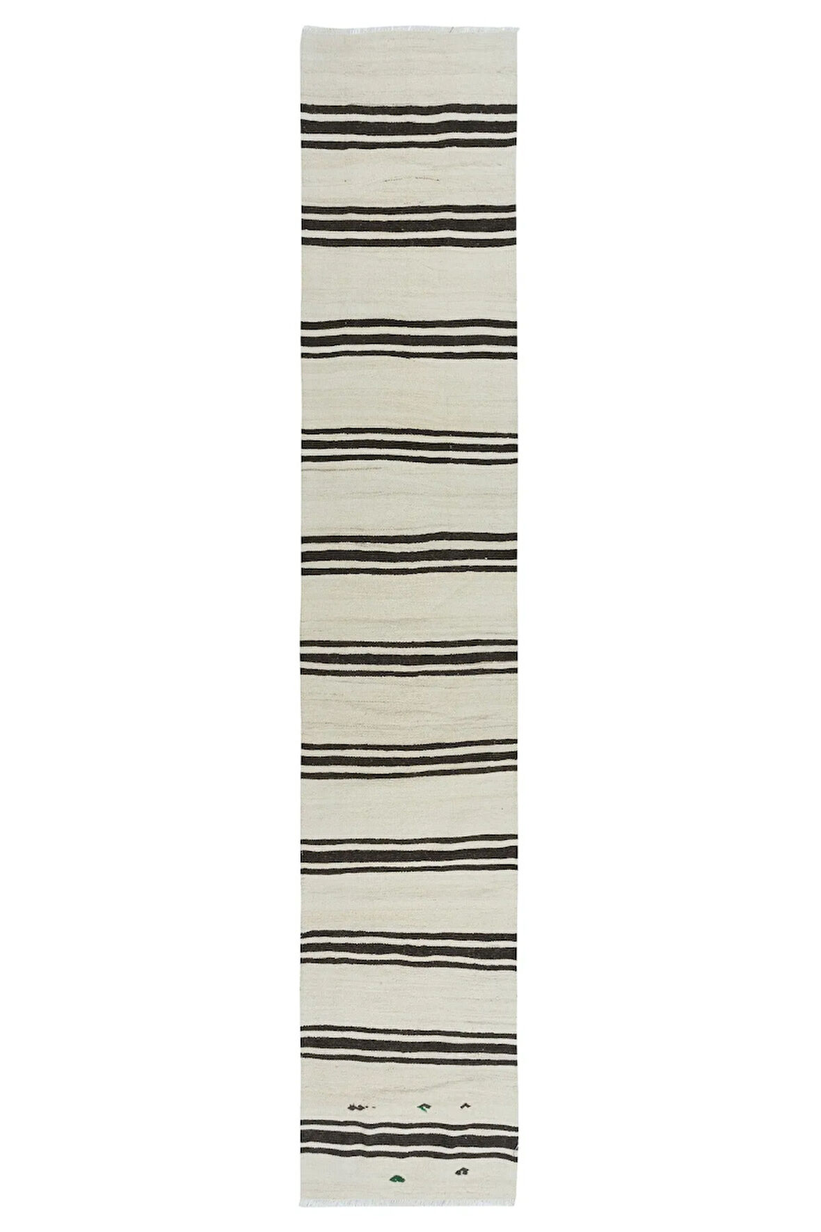 59x305 cm Krem rengi, Koyu Kahve Çizgili Eski Anadolu Dar Kilim Yolluk, Düz Dokuma Koridor Halısı