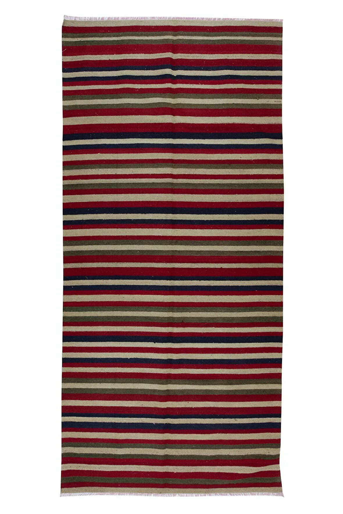 145x297 cm Renkli Çizgili El Dokuma Eski Anadolu Kilim Halısı, 'Düz Dokuma', %100 Yün