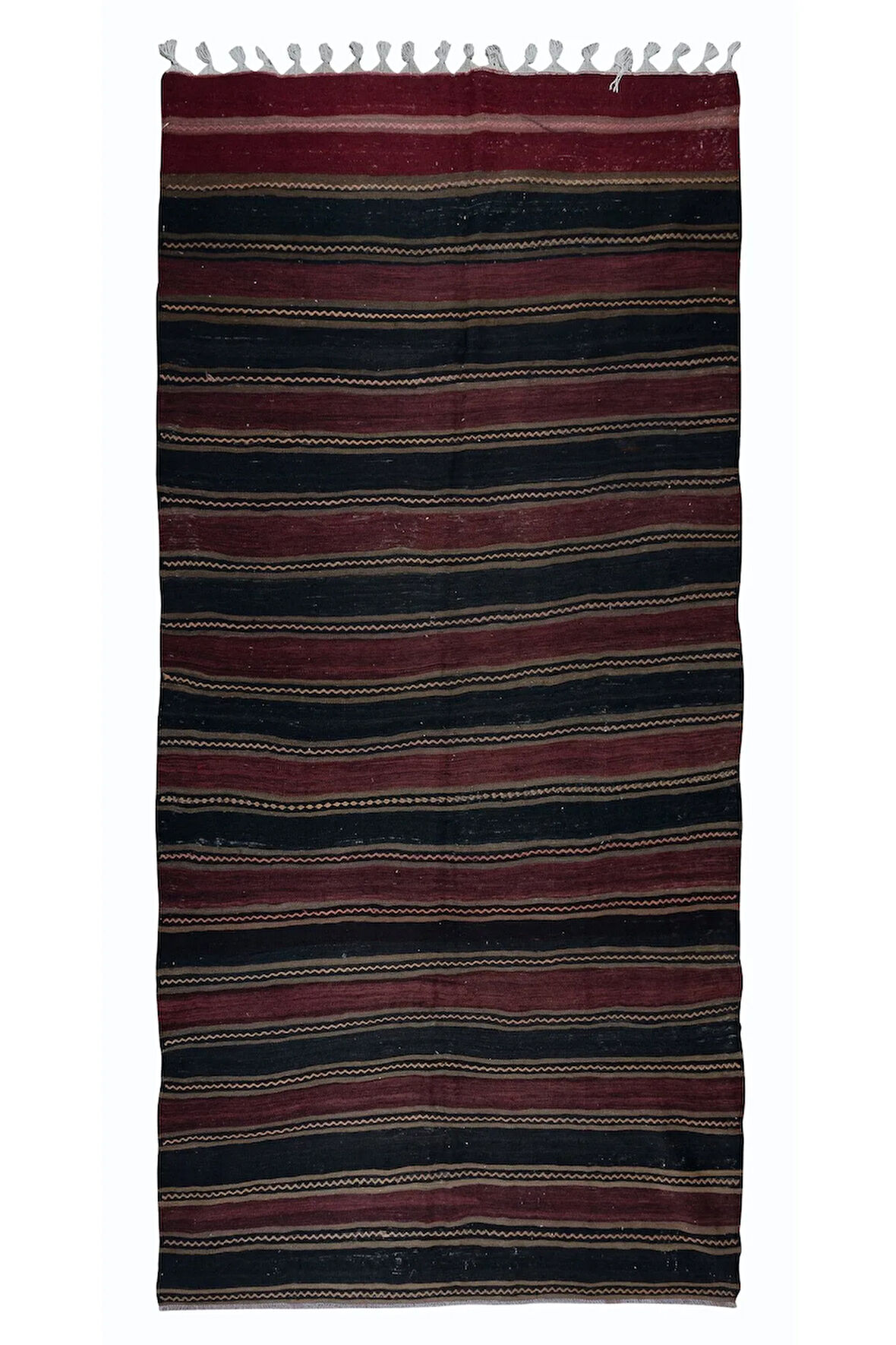 156x330 cm El Dokuma Çizgili Anadolu Kilim Halısı, Düz Dokuma Eski Halı %100 Yün