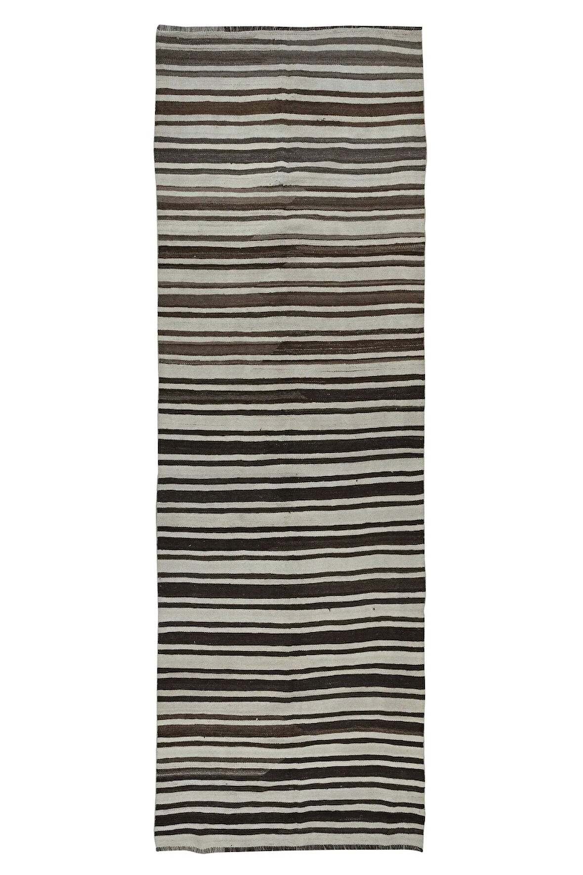 125x390 cm Bej ve Kahverengi Doğal Yünden Düz Dokuma Eski Anadolu Yolluk Kilim, Koridor Kilimi
