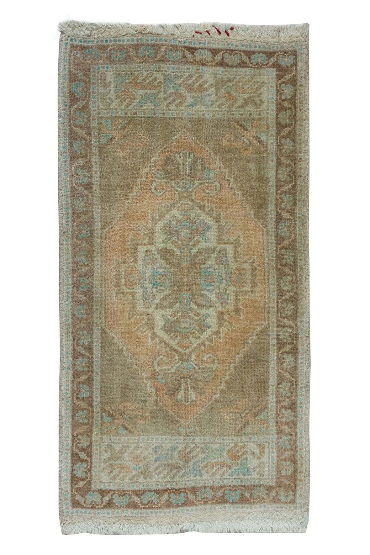 48x93 cm Yumuşak Renklerde Eski Anadolu Uşak Halısı. El Yapımı Paspas, Banyo Paspası