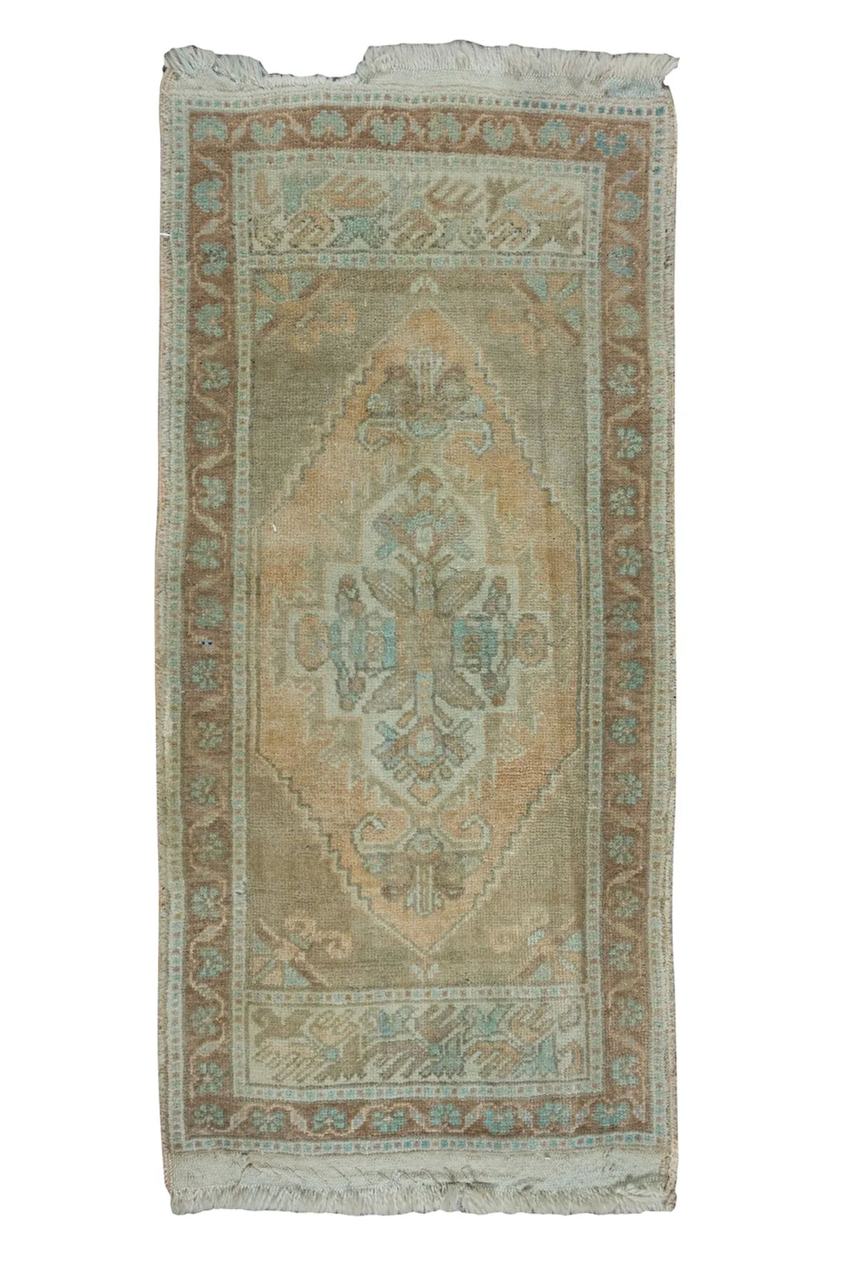 50x103 cm Soluk Eski Uşak Küçük Halı. El Yapımı Paspas, Hamam Paspası, Mutfak Küçük Boy Halı