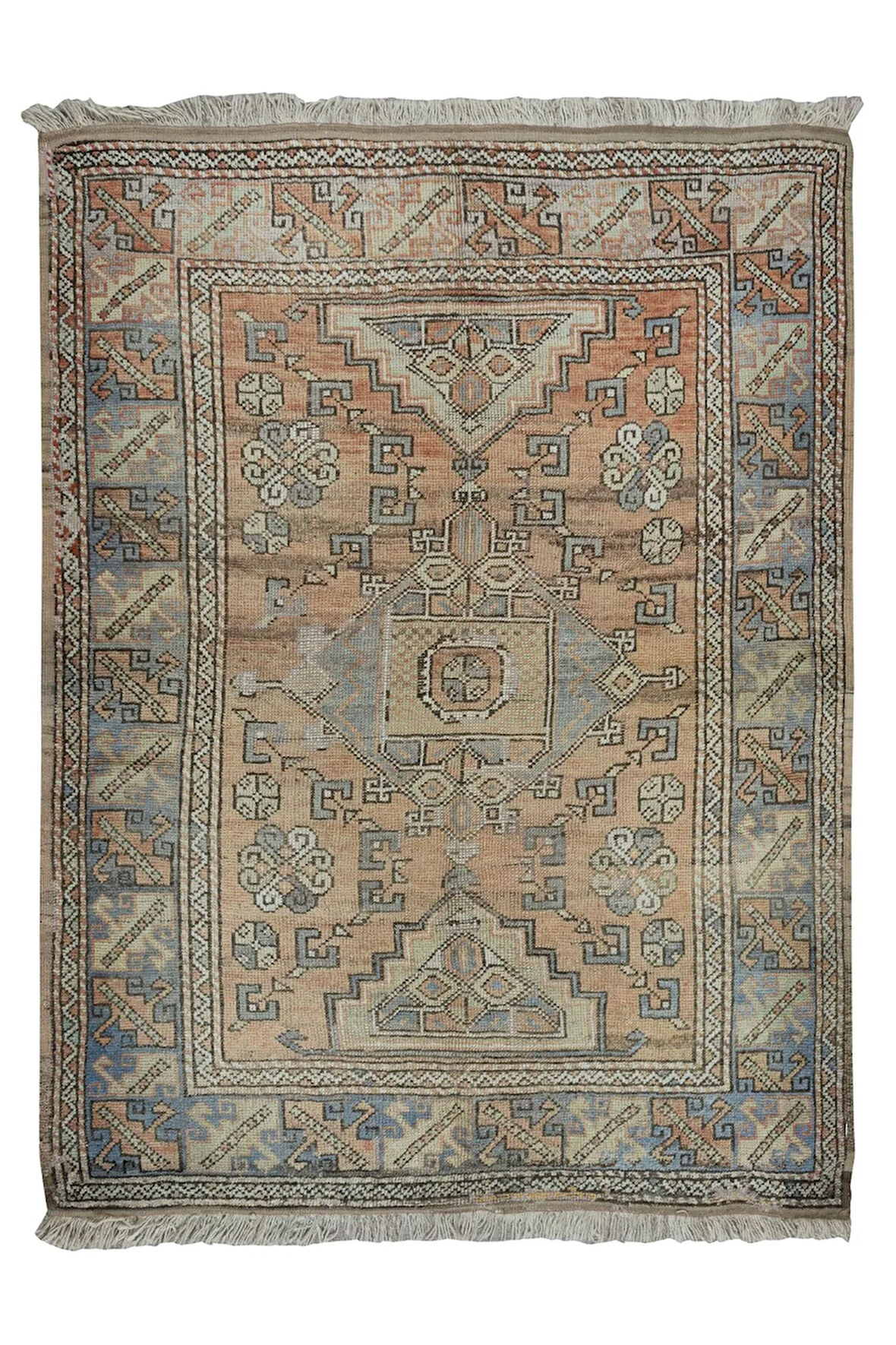 144x185 cm Geometrik Tasarımlı Eski El Yapımı Türk Alan Halısı