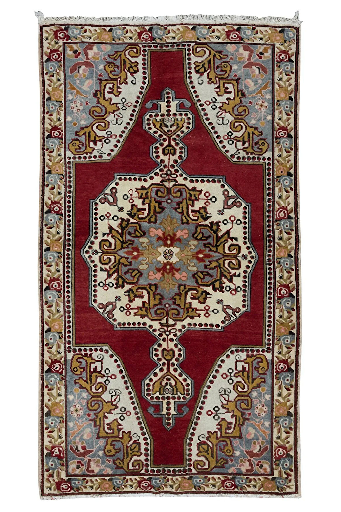 138x242 cm Bordo Kırmızı Geleneksel Halı, 1960'lardan Halı, El Yapımı Türk Halısı, %100 Yün