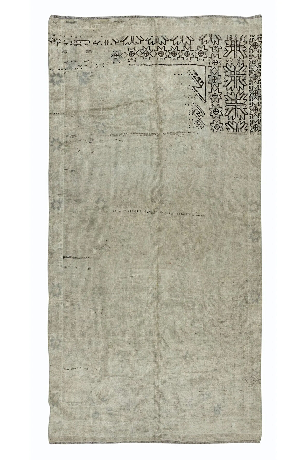 155x297 cm Güneşte Soldurulmuş  Eski Bej Yünlü Halı, El Düğümlü Anadolu Uşak Halısı