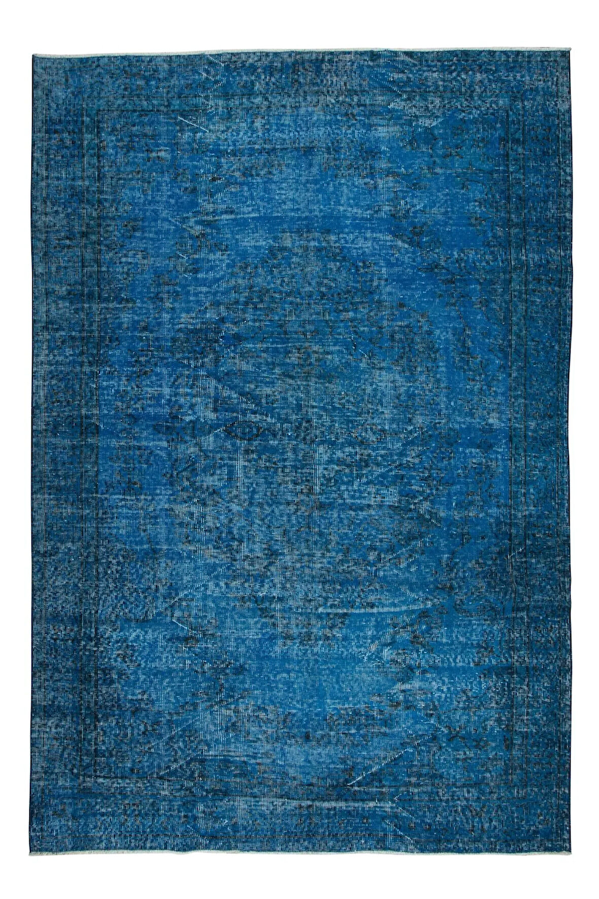 169x248 cm Yenilenmiş Mavi El Yapımı Halı, Modern Yün ve Pamuktan Yapılmış Eski Halı