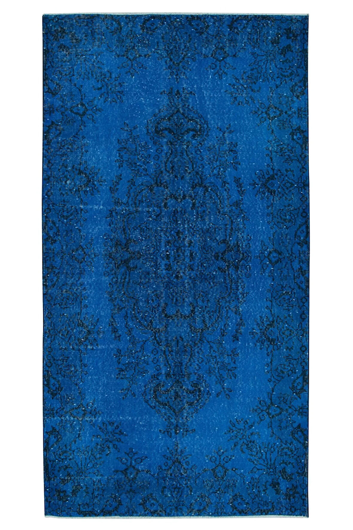 112x212 cm Eski El Yapımı Türk İşi Halı, El Dokuma Mavi Halı