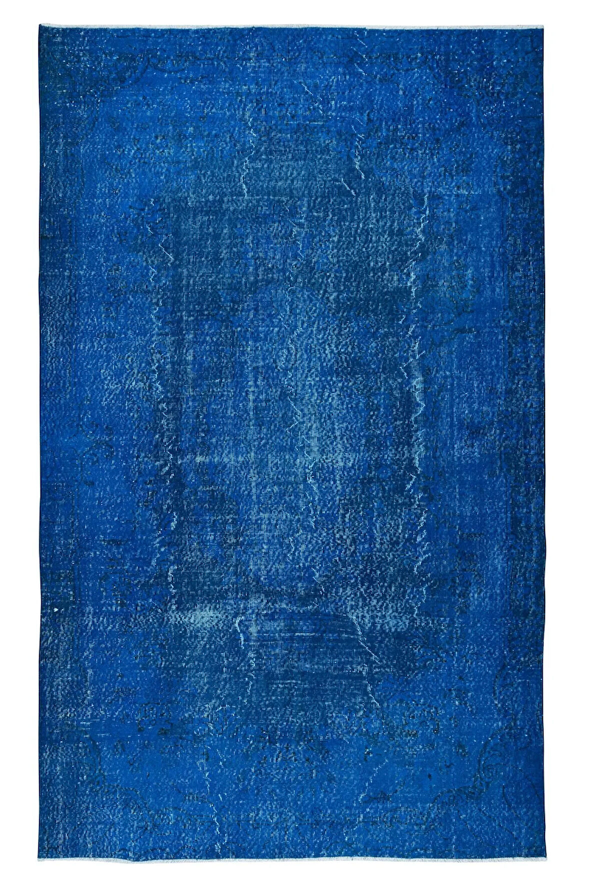 186x298 cm Yenilenmiş Mavi El Yapımı Halı, Modern Yün ve Pamuktan Yapılmış Eski Halı